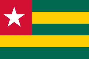 Drapeau du Togo, rayures jaunes et vertes avec &eacute;toile blanche.